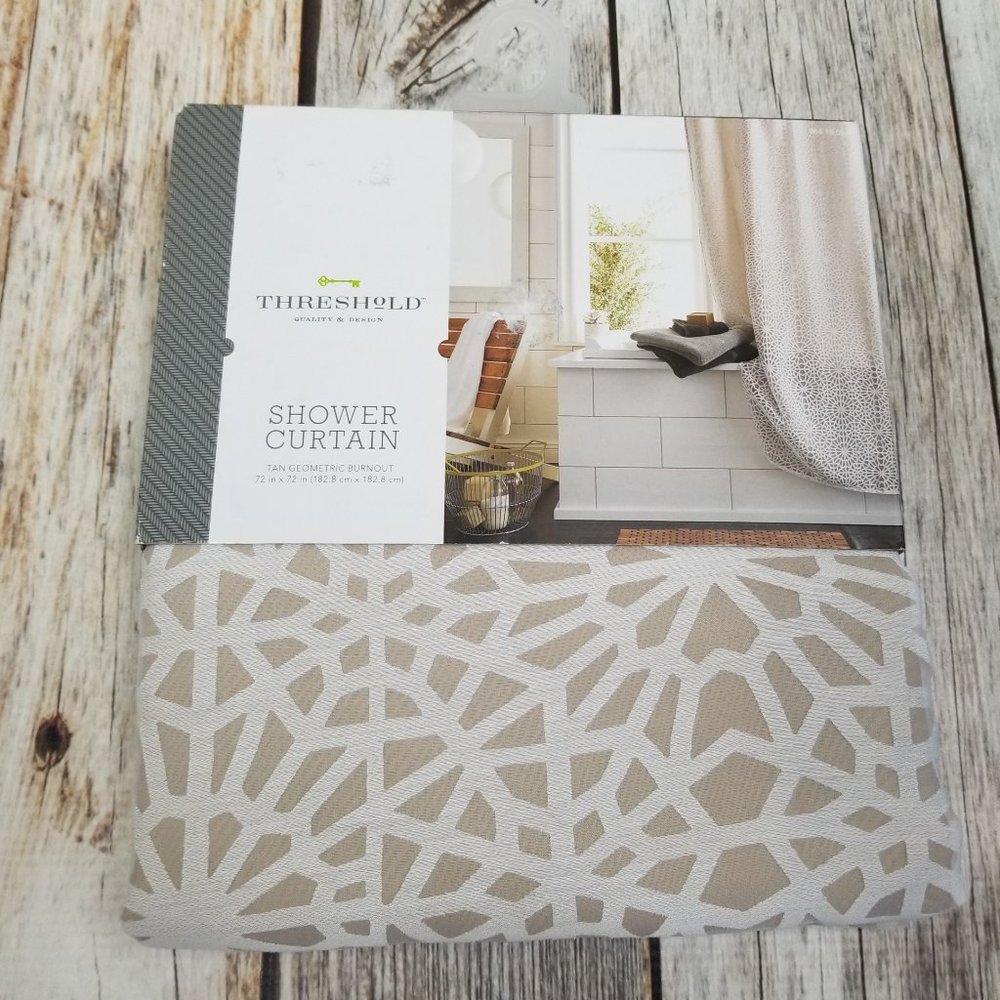 Threshold Geometric Burnout Shower Curtain Lined 72x72 Tan White